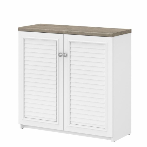 Petite armoire de rangement Fairview de Bush Furniture avec portes, blanc  et gris