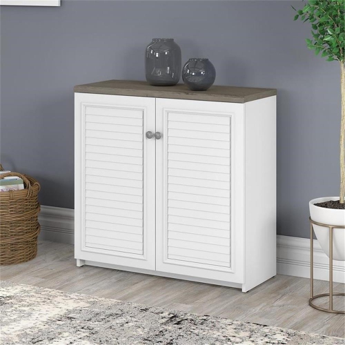 Bush Furniture Fairview Small Storage Cabinet with Doors in White & Gray