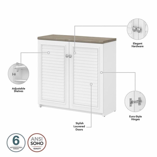 Bush Furniture Fairview Small Storage Cabinet with Doors in White & Gray