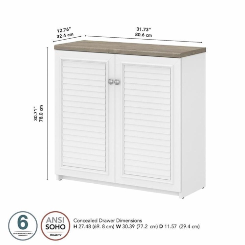 Bush Furniture Fairview Small Storage Cabinet with Doors in White & Gray