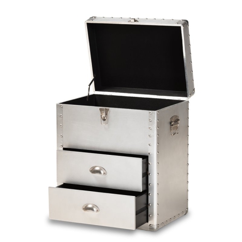 Bowery Hill Silver Metal 2-Drawer Accent Storage Chest