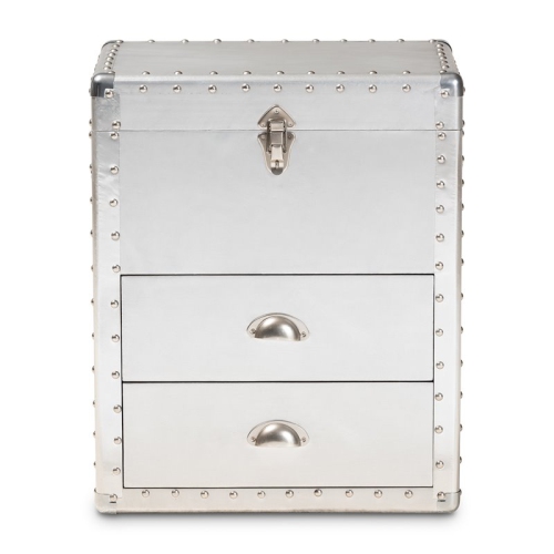 Bowery Hill Silver Metal 2-Drawer Accent Storage Chest