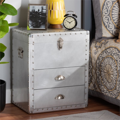 Bowery Hill Silver Metal 2-Drawer Accent Storage Chest