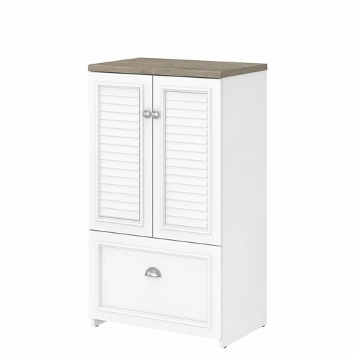 BUSH  Fairview Storage Cabinet With File Drawer In And Gray - Engineered Wood In White