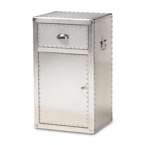 BAXTON STUDIO  Serge Metal 1-Door Accent Storage Cabinet In Silver
