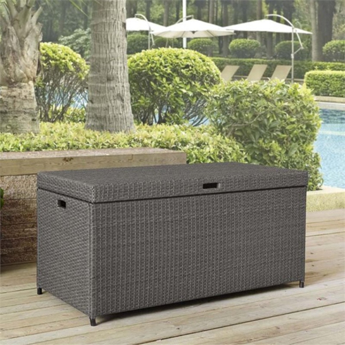 Pemberly Row Wicker Patio Deck Box in Weathered Gray
