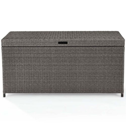 Pemberly Row Wicker Patio Deck Box in Weathered Gray