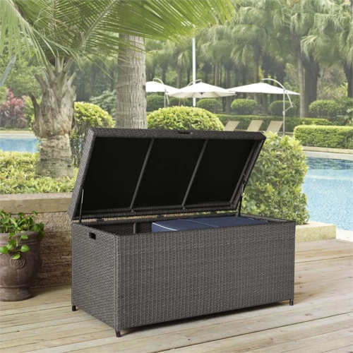 Pemberly Row Wicker Patio Deck Box in Weathered Gray