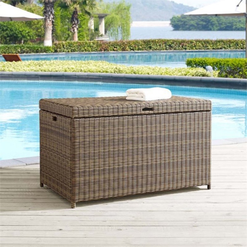 Pemberly Row Wicker Patio Deck Box in Weathered Brown