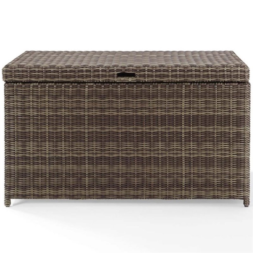 Pemberly Row Wicker Patio Deck Box in Weathered Brown