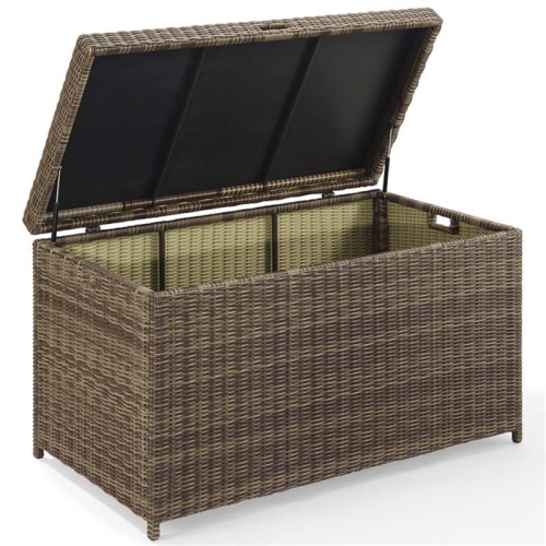 Pemberly Row Wicker Patio Deck Box in Weathered Brown
