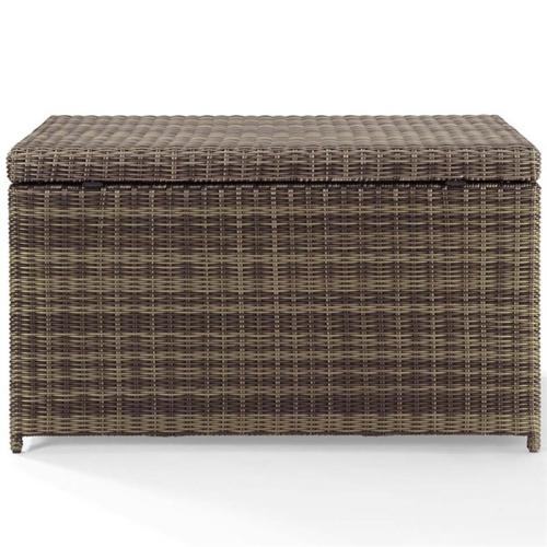 Pemberly Row Wicker Patio Deck Box in Weathered Brown