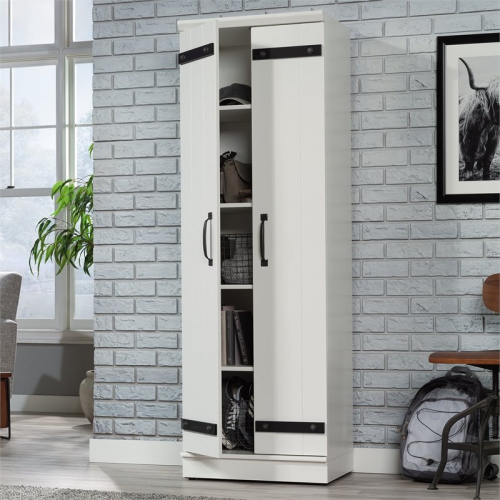 Sauder HomePlus 2-Barn Door Engineered Wood Narrow Storage Cabinet in Soft White