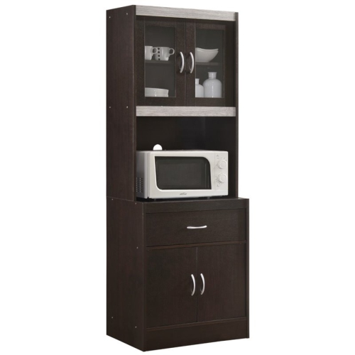 HODEDAH  Kitchen Cabinet 1 Drawer And Space for Microwave In Chocolate-Grey Wood