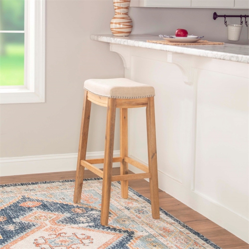 Linon Claridge 32" Acacia Wood Bar Stool in Rustic Brown