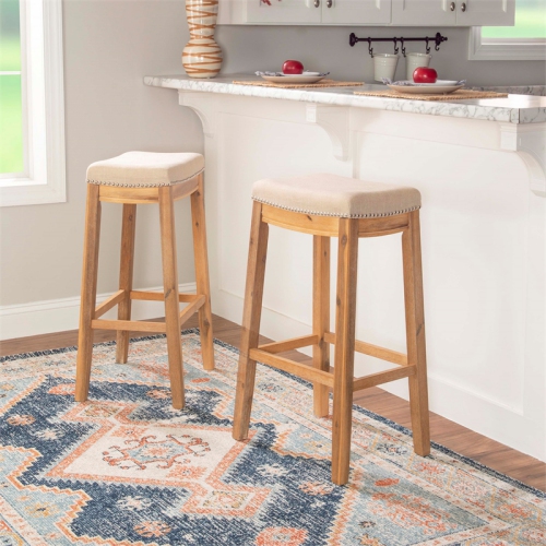 Linon Claridge 32" Acacia Wood Bar Stool in Rustic Brown