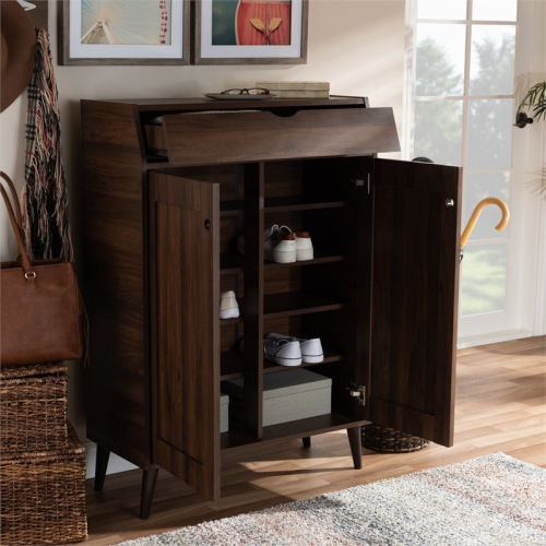 Baxton Studio Cormier Walnut Brown finished 2-Door Wood Shoe Cabinet