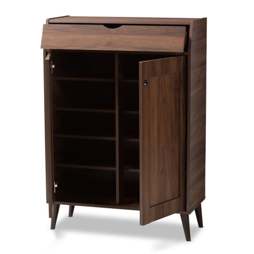 Baxton Studio Cormier Walnut Brown finished 2-Door Wood Shoe Cabinet