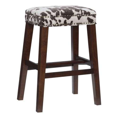 Linon Walt 30.5" Wood Cow Print Bar Stool in Brown