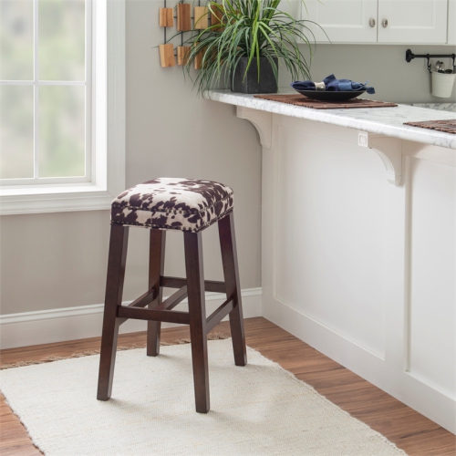 Linon Walt 30.5" Wood Cow Print Bar Stool in Brown