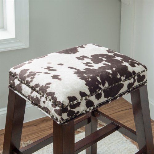 Linon Walt 30.5" Wood Cow Print Bar Stool in Brown
