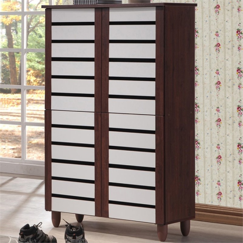 Pemberly Row 4 Door Shoe Cabinet in Dark Oak and White