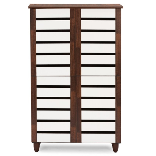 Pemberly Row 4 Door Shoe Cabinet in Dark Oak and White