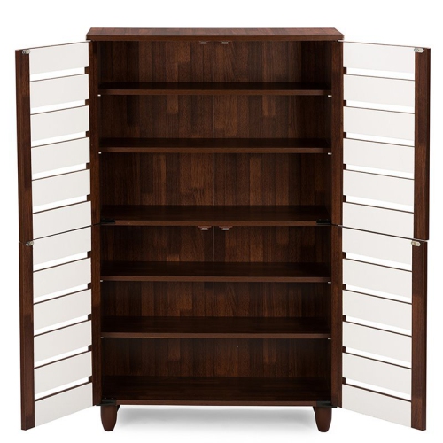 Pemberly Row 4 Door Shoe Cabinet in Dark Oak and White