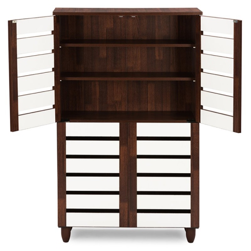 Pemberly Row 4 Door Shoe Cabinet in Dark Oak and White