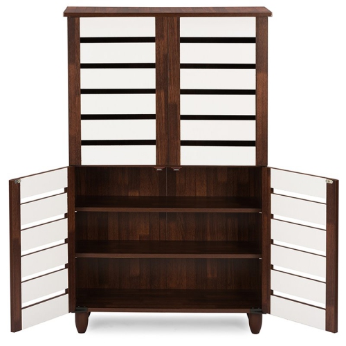 Pemberly Row 4 Door Shoe Cabinet in Dark Oak and White