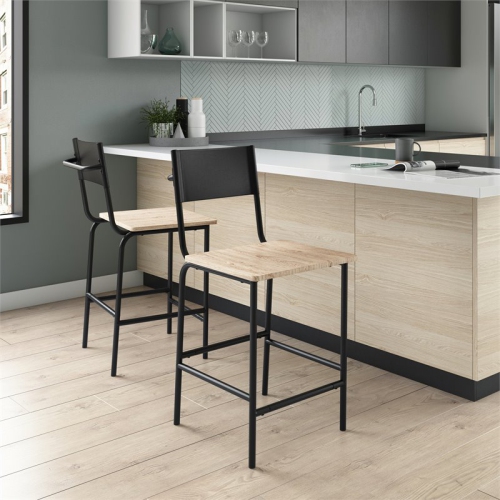 Sauder Boulevard Cafe Faux Leather Back Counter Stool in Black Back/Black Frame