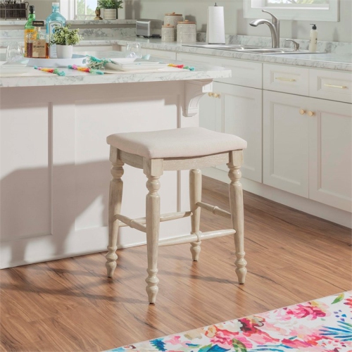 Linon Marino 25" Wood Backless Counter Stool in White Wash