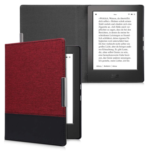 kwmobile Case Compatible with Kobo Aura H2O Edition 1 - PU Leather and Canvas e-Reader Cover - Dark Red/Black