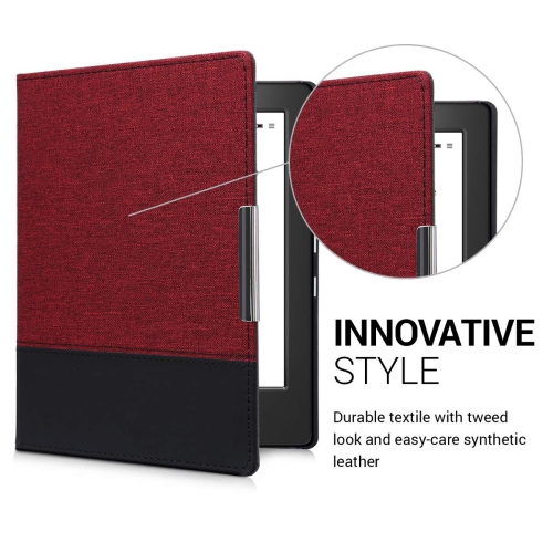 kwmobile Case Compatible with Kobo Aura H2O Edition 1 - PU Leather and Canvas e-Reader Cover - Dark Red/Black