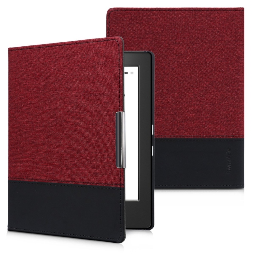kwmobile Case Compatible with Kobo Aura H2O Edition 1 - PU Leather and Canvas e-Reader Cover - Dark Red/Black
