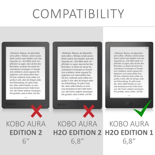 kwmobile Case Compatible with Kobo Aura H2O Edition 1 - PU Leather and Canvas e-Reader Cover - Dark Red/Black