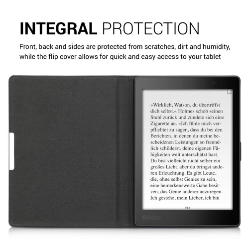 kwmobile Case Compatible with Kobo Aura ONE - PU Leather and Canvas e-Reader Cover - Anthracite/Black