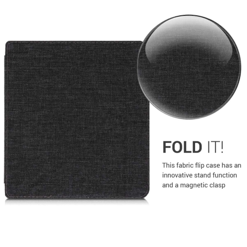 kwmobile Origami Case Compatible with Kobo Libra H2O - Slim Fabric Cover - Dark Grey