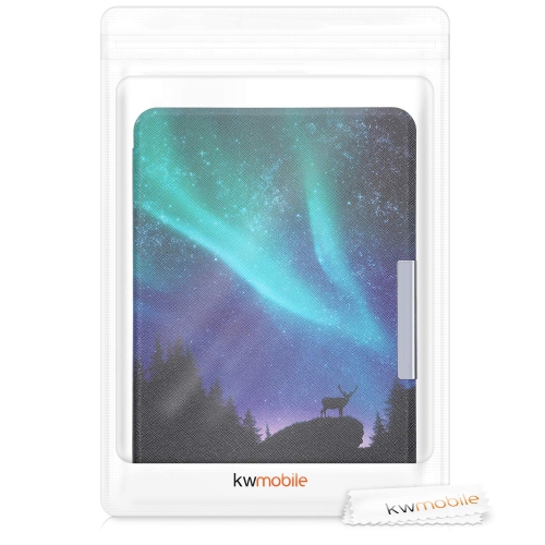 kwmobile Case Compatible with Amazon Kindle Paperwhite - Case PU e-Reader Cover - Aurora Turquoise/Blue/Bla