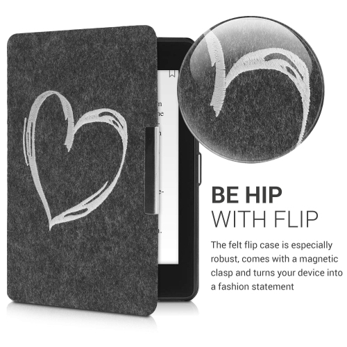 kwmobile Case Compatible with Amazon Kindle Paperwhite - Book Style Felt Fabric Protective e-Reader Cover F