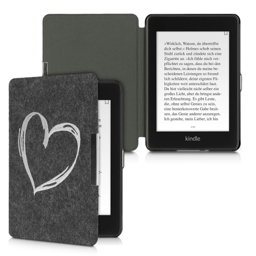kwmobile Case Compatible with Amazon Kindle Paperwhite - Book Style Felt Fabric Protective e-Reader Cover F