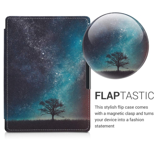 kwmobile Case Compatible with Kobo Aura H2O Edition 1 - Case PU e-Reader Cover - Cosmic Nature Blue/Grey/Black