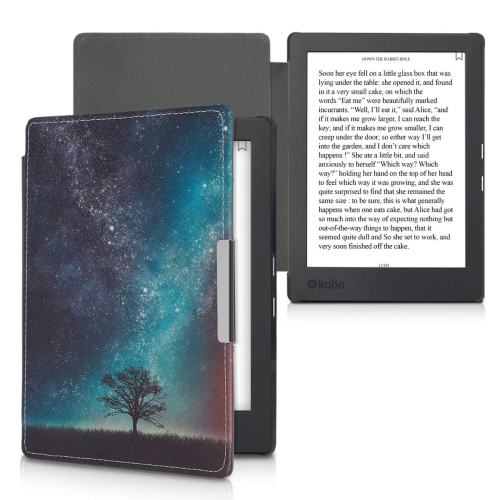 kwmobile Case Compatible with Kobo Aura H2O Edition 1 - Case PU e-Reader Cover - Cosmic Nature Blue/Grey/Black