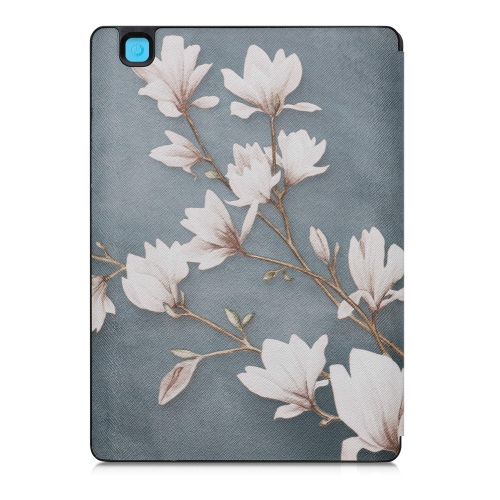 kwmobile Case Compatible with Kobo Aura ONE - Case PU e-Reader Cover - Magnolias Taupe/White/Blue Grey