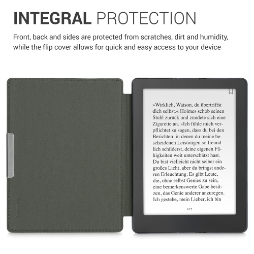 kwmobile Case Compatible with Kobo Aura H2O Edition 2 - Book Style Felt Fabric Protective e-Reader Cover Folio Case - Brushe