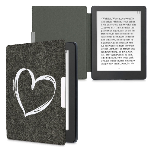 kwmobile Case Compatible with Kobo Aura H2O Edition 2 - Book Style Felt Fabric Protective e-Reader Cover Folio Case - Brushe