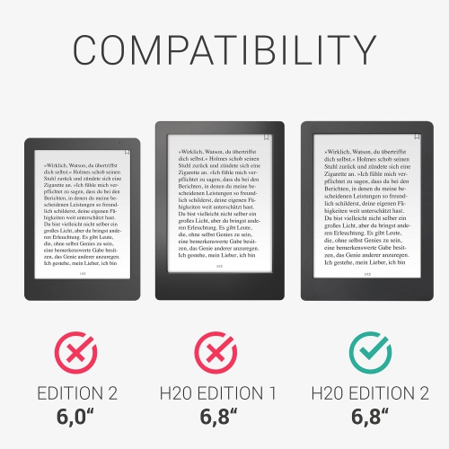 kwmobile Case Compatible with Kobo Aura H2O Edition 2 - Book Style Felt Fabric Protective e-Reader Cover Folio Case - Brushe