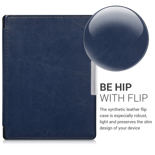 Étui de kwmobile compatible avec l'aura H2O Edition 1 de Kobo - couvercle pour liseuse avec fermeture magnétique - Bleu foncé