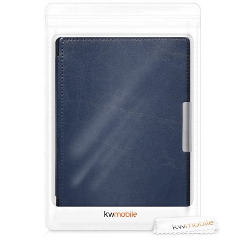 Étui de kwmobile compatible avec l'aura H2O Edition 1 de Kobo - couvercle pour liseuse avec fermeture magnétique - Bleu foncé