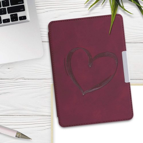 kwmobile Case Compatible with Amazon Kindle Paperwhite - Case e-Reader Cover - Brushed Heart Dark Red